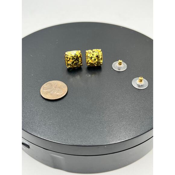 KATE SPADE New York Gold Glitter Crystal Small Square Prong Set Stud Earrings - Picture 2 of 7